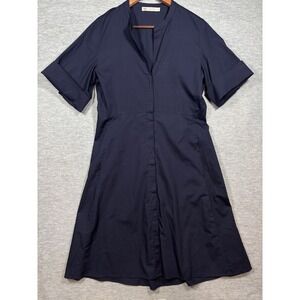 SBJ AUSTIN Dress Size 2 Navy Blue Button Front Midi  Short Sleeve Cotton
